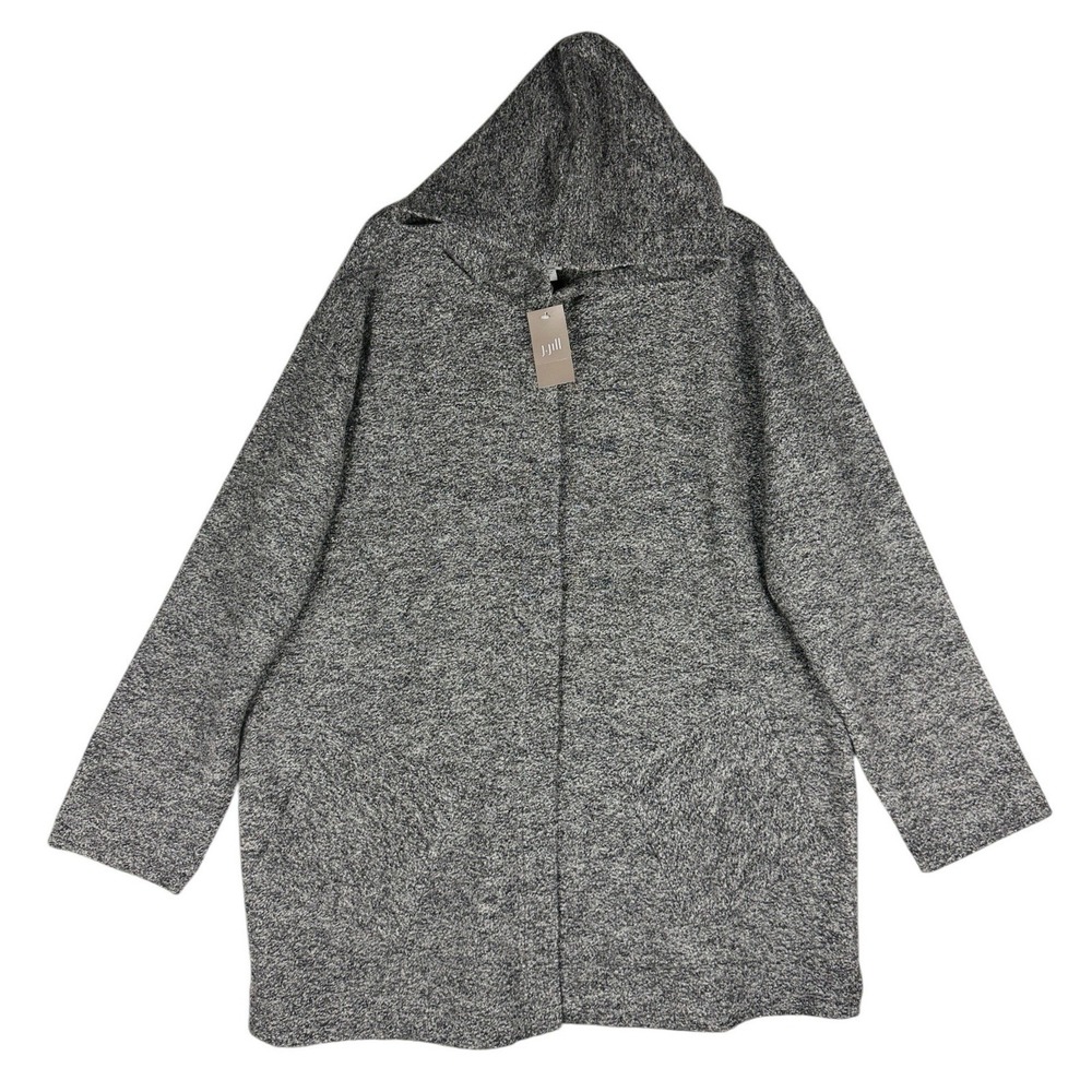 J. Jill Pure Jill Pewter Black Marl Wool Blend Hooded Snap Coat Mens Medium NWT